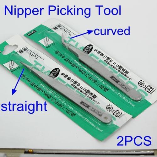 2pcs One Straight One Curved Stainless Steel Nail Art Eyelash Nippers Tweezers Paillette Nipper Picking Tools