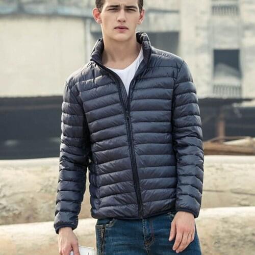 2019 Spring/Autumn Men Slim Coats Jackets Warm Duck Down Fashion Light Ultra-thin Stand Collar Male Basic Overcoats Size:S-5XL