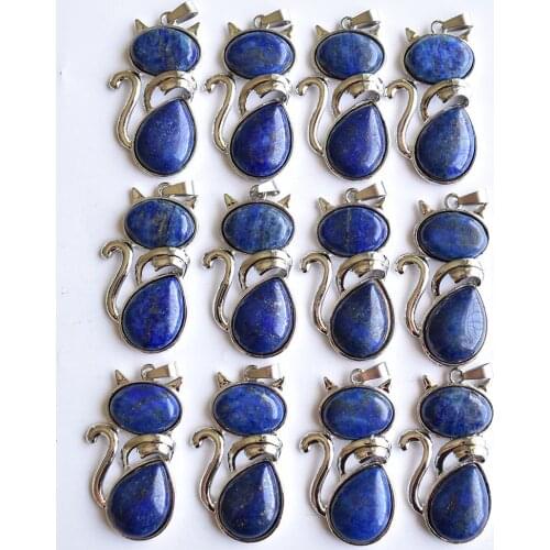 2020 new Fashion good quality natural lapis lazuli cat shape pendants for jewelry making 12pcs/lot Wholesale free shipping