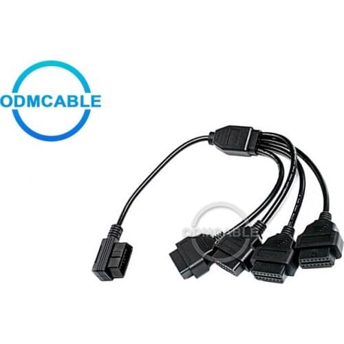 50CM 4F Right Angle OBD2 OBDII 1 Male to 4 Female Adapter 16 Pin Car Extension Cable