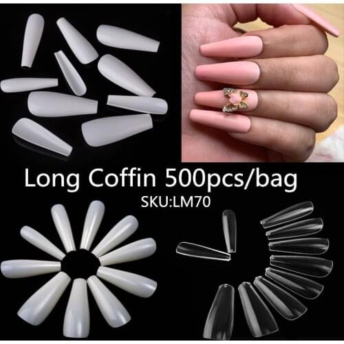 500/600/100pcs Long Ballerina Full Nail Tips Acrylic Press on Fake Nails Coffin Shape Professional False Nails DIY Salon Tools