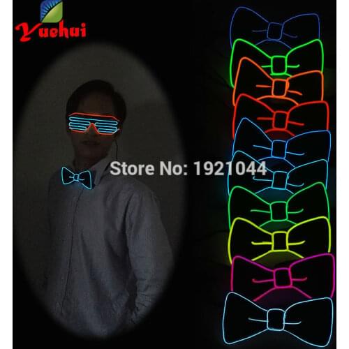 Crazy! New Style Sound Activated Flashing Glowing EL wire BOWTIES for Men Wedding Party decorative Butterfly Anchor Bow Ties