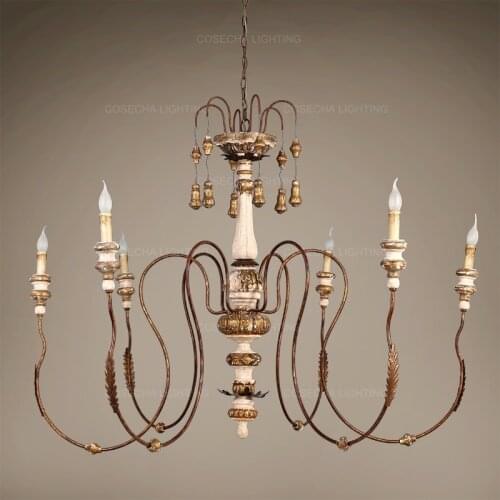 Large Chandelier lighting for Living room retro gold wooden chandelier vintage foyer hanging lights 6 lights master bedroom lamp