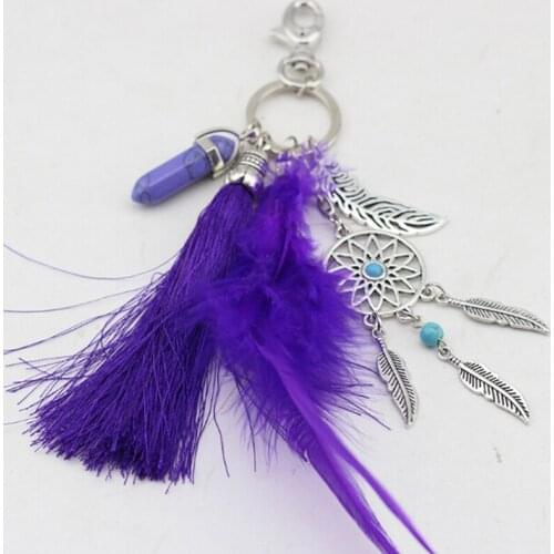Dream Catcher Keyring Bag Charm Fashion Boho Jewelry Feather Keychain Opal Stone Natural For Women 2021 Metal