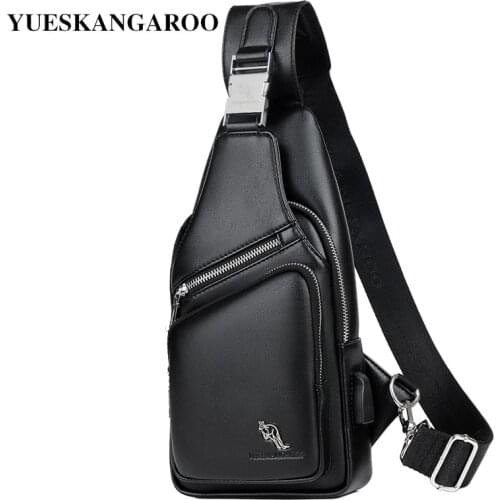 YUESKANGAROO Brand Casual Men Chest Bag Business Leather Crossbody Bags Male Messenger Bag With USB Charging Travel Chest Pack