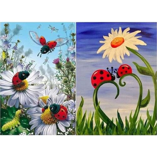 DIY Diamond Painting By Numbers Kits, Cartoon Flower Ladybug Embroidery Rhinestone Arts Craft Full Drill Canvas Crystal