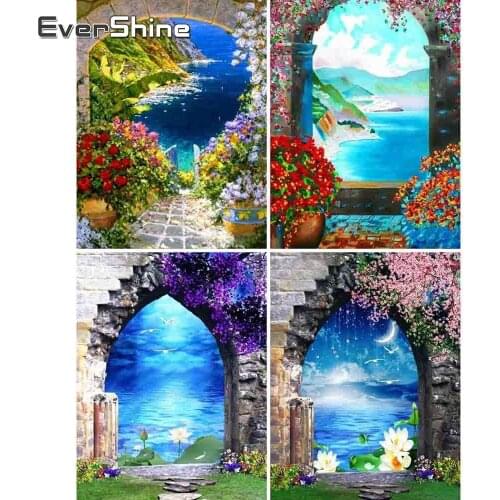 Evershine Diamond Mosaic Landscape Door Diamond Crystal Embroidery Full Set Flower Cross Stitch Square Drill Pictures Home Decor