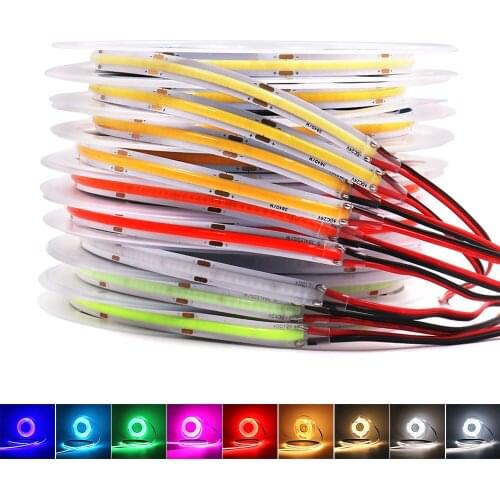 5M Roll Warm Day Cold White Blue Green Pink Yellow Red Flexible COB Strip LED Bar Light 12V 24V FCOB Tape 5mm 8mm 10mm Width