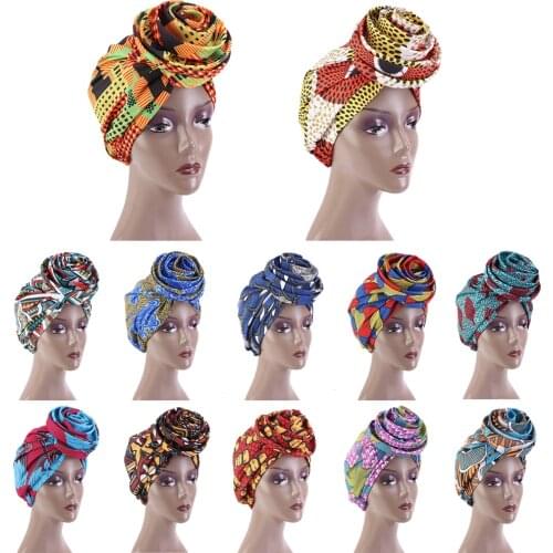 Ethnic Printed Big Flower Headscarf Bonnet Women Turban Hat Turbante Femme Musulman India Hat Islamic Head Wrap Turban Fashion
