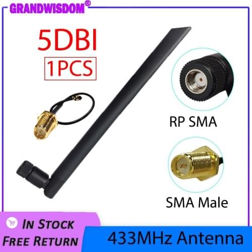 433Mhz Antenna 5dbi GSM 433 mhz RP-SMA Connector Rubber waterproof Lorawan antenna+ IPX to SMA Male Extension Cord Pigtail Cable