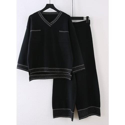 2 piece sets womens outfits autumn casual wide-leg pants two-piece new style fashion sweater loose temperament womens outfit