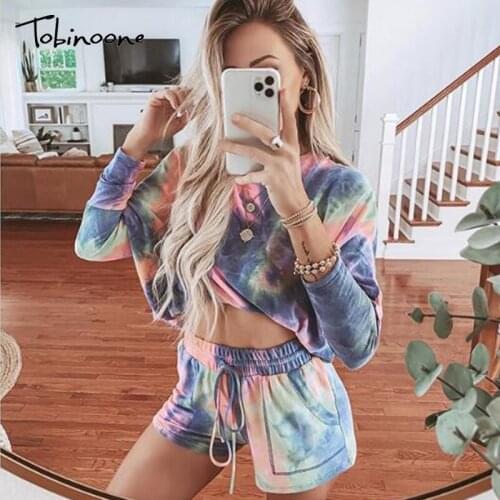 Tobinoone Tie Dye Print Basic Tshirt Shorts Two Piece Set Women Casual Outfits lounge Wear Jogging Femme Biker Shorts Summer