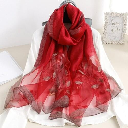 Summer Light Thin silk wool Scarf Female Long Shawl Women Sunscreen bandana Floral Embroidery 2019 Girl Cute scarves soft stoles