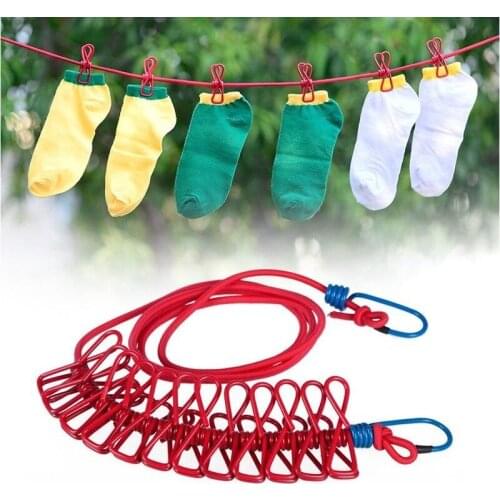 Hot Sale 185cm Portable Multifunctional Drying Rack Clips Cloth Hangers Steel Clothes Line Pegs Outdoor Travel Clothespins