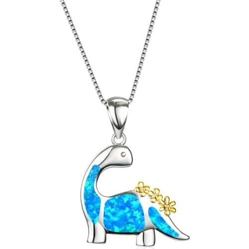 Fashion Little dinosaur Animal Pendant Necklace for Women Accessories Wedding Jewelry Cute Women Imitation Opal Pendant Necklace