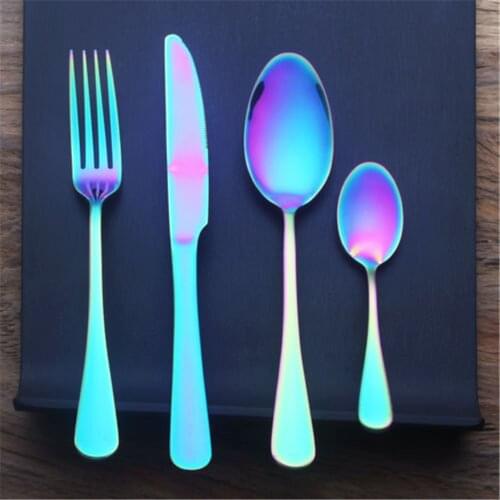 4pcs Cutley Set Colorful Stainless Steel Fork Spoon Knife Set High Quality Unique Rainbow Casual Party Tablewear Dinner Sets 3