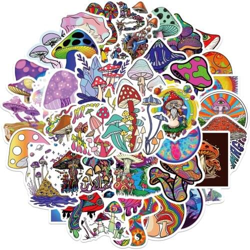 25/50PCS Cartoon Psychedelic Mushroom Sticker Cute Color Magic Plant Funny Anime Stickers Phone Laptop Scrapbooking Stickers