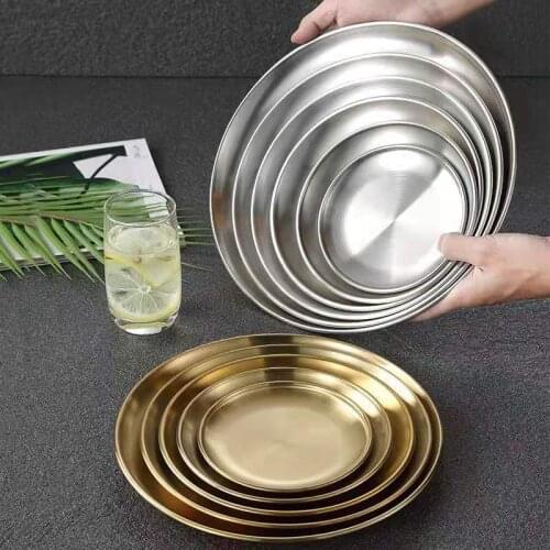 Dinner Plates Gold Dining Plate Serving Dishes Round Plate Cake Tray Western Steak Round Tray Kitchen Plates Stainless Steel