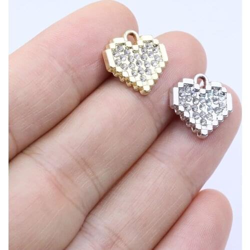 Eruifa 6pcs 14mm Pretty Lovely Heart With Rhinestone Coin Zinc Alloy Necklace,Earring Bracelet Jewelry DIY Handmade 2 Colors