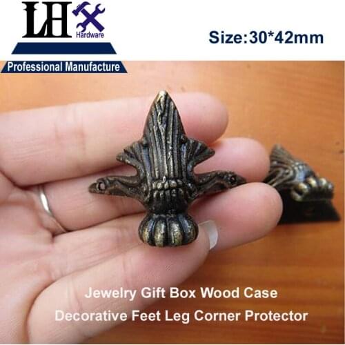 P0YP81 4pcs/lot Antique Zinc Alloy Jewelry Gift Box Wood Case Furniture Decorative Feet Leg Corner Protector
