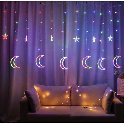 220V EU Plug Moon Star LED Curtain Lights Christmas Fairy Garlands Outdoor LED Twinkle String Lights Holiday Festival Decoration