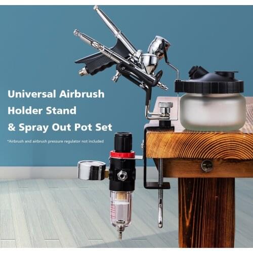 Universal Airbrush Holder Stand Airbrush Cleaning Tool Two-Brush Holder Clamp-on Table Stand with Universal Spray Out Pot Set