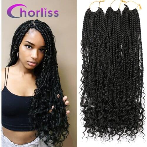 Bohemian Box Braids Hair With Curls Boho Braids Ombre Synthetic Crochet Braids Hair Extension Messy Goddess Black Brown Hair