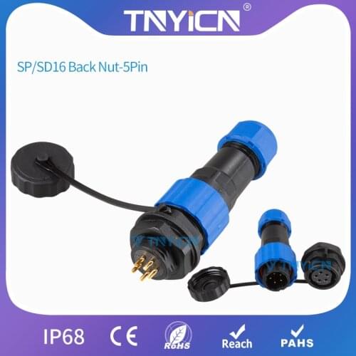 Waterproof Cable Connector IP68 SP/SD16 Back Nut-5 Pin Wire Connectors Panel Mount power Connector Plug&Socket Male&Female Jack