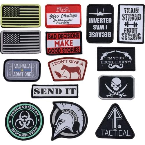 Letters Embroidery Tactical Velcro Patches Skull Hook Loop Stickers Knight Morale Badges Funny Label DIY Clothes Patch Wholesale