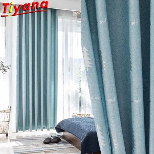 Lake Blue Blackout Christmas Tree Curtains for Living Room Kids Room Jacquard Diamond Hemp Curtains for Bedroom Home Deco*VT