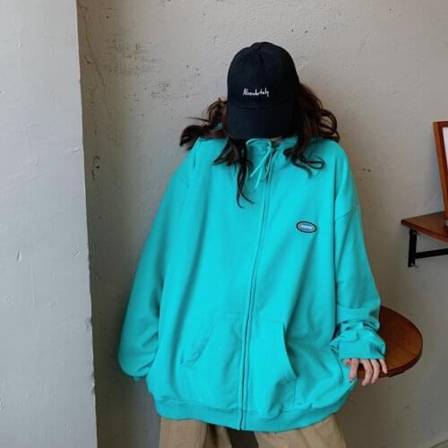 Autumn Letter Print Hoodies Women Hooded Oversize Zip-up Harajuku Warm Kawaii Female Loose Streetwear Sweatshirts Female Tops