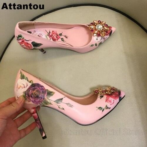 Fashion thin high heels women stilettos flower painted sexy pumps bling bling rhinestone designer female party dress shoes