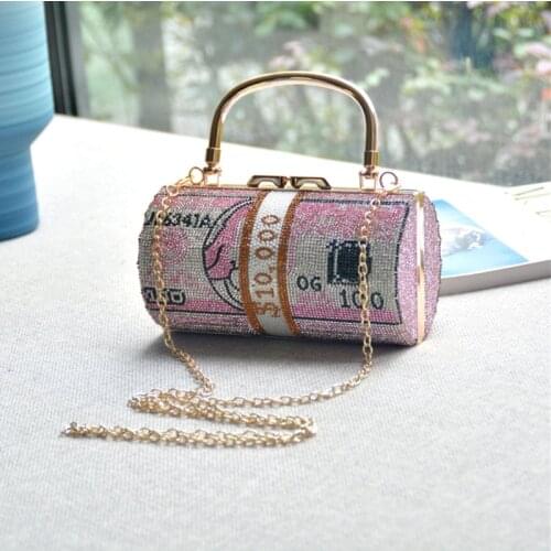Women Dollar Evening Bags Shiny Rhinestone Clutch Money Purses Fashion Shoulder Bag Handbag Wedding Party Dinner Bag