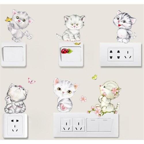 1PCS Cute Cartoon Cat Switch Stickers Computer Refrigerator Hand Stickers Waterproof Background Wall Stickers Home 20*30CM