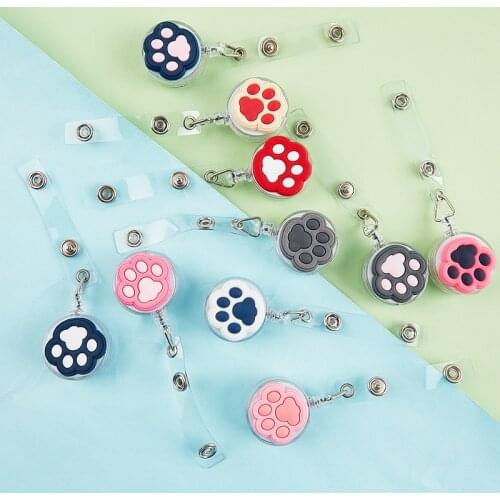 1pc Cute Cat Feet Retractable Badge Holder For Nurses Name Tag Id Card Holder Lanyards Silicone