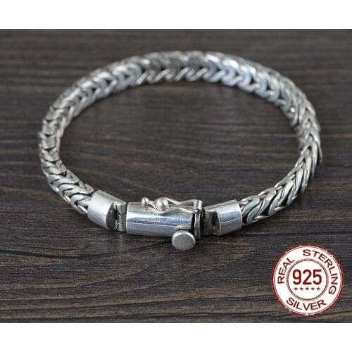 100% 925 Sterling Thai Silver Mens Bracelet Thai silver Punk Weave Craft Chain Bracelets Fine Jewelry Simple Trendy Gift Party