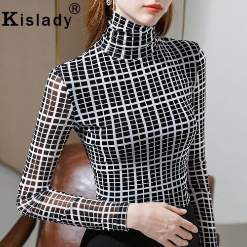 2020 Winter Women Long Sleeve Gothic Plaid Shirts Plus Size Turtleneck Korean Tops Clothes Elegant Lace Patchwork Harajuku Shirt