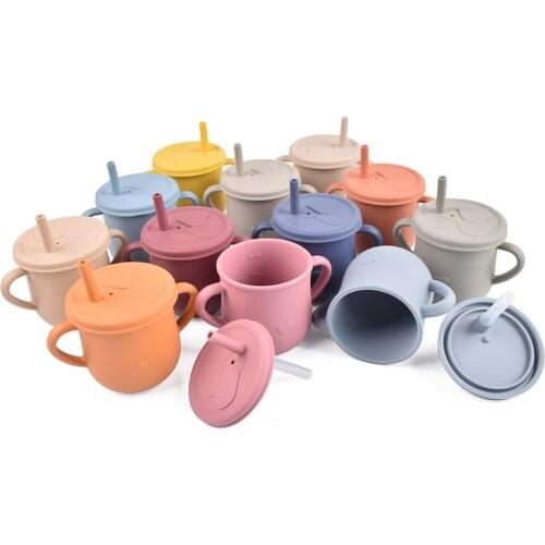27Colors Baby Training Cup Food Grade Silicone Cups Drinking Straw Cup Feeding Drinkware Nontoxic Cup Tableware Accessories