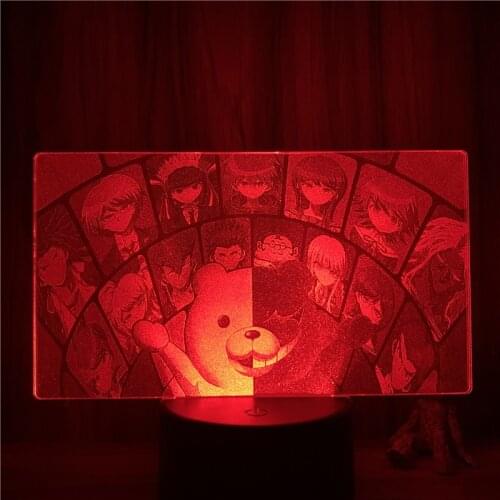 3D Nightlight Animated Real Ver. Danganronpa Monokuma Action Figure 7 Colors Touch Optical Illusion Lamp Gift Decor Model