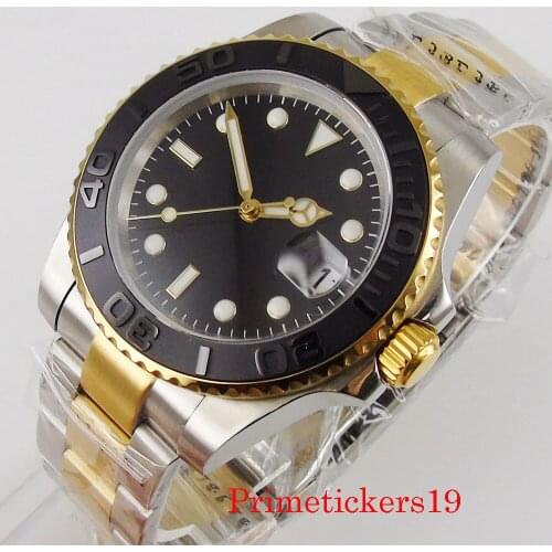 40mm gold plated automatic men wristwatch auto date miyota NH35 movement sapphire crystal sterile dial