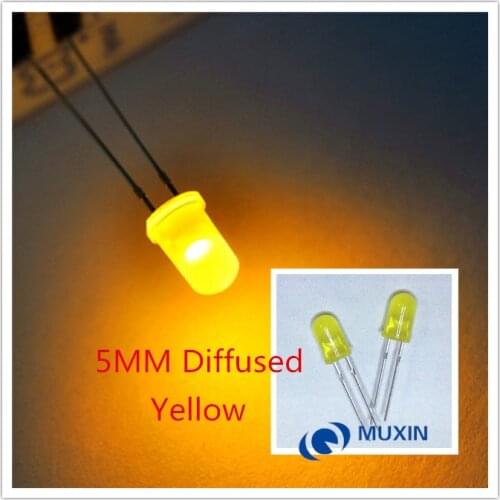 5mm Yellow LED Round Light Emitting Diode Diffused Foggy Ultra Bright Lamp Bead Plug-in DIY Kit Wide Angle DIP 100 pcs /lot