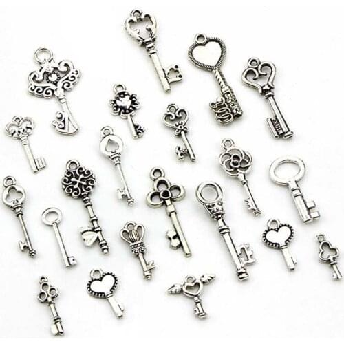 50PCS Handmade Mix Antique Silver Plated Key Lock Love Charm Pendants For Diy Bracelet Necklace Accessories Jewelry Making