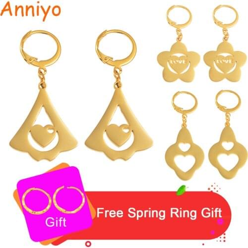 Anniyo (One Pair) Kiribati Earrings for Women Girl Gold Color Stainless Steel Marshall Micronesia Heart Jewelry Gifts #068221