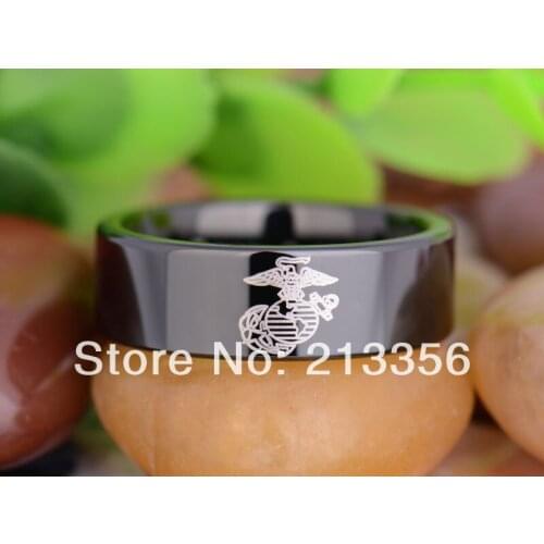 Free Shipping UK Russia Brazil USA Hot Selling 8MM Black Pipe Military Army Marines Mens' Fashion Tungsten Carbide Wedding Ring