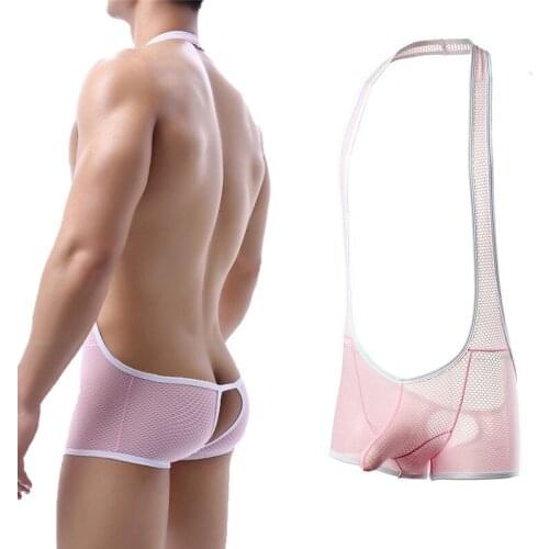 Mens Hanging Neck Boxers Sexy Leotard Bodysuits Body Building Shapers Tights Men Singlet Underwear One-piece Male Undershirts