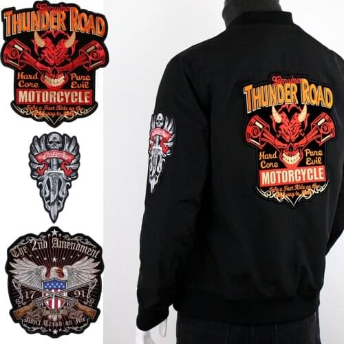 Big Embroidery Motorcycle Biker Patches For Clothing Beautifully Badge Iron On Patches On Clothes Punk Skull Stripe Accessories