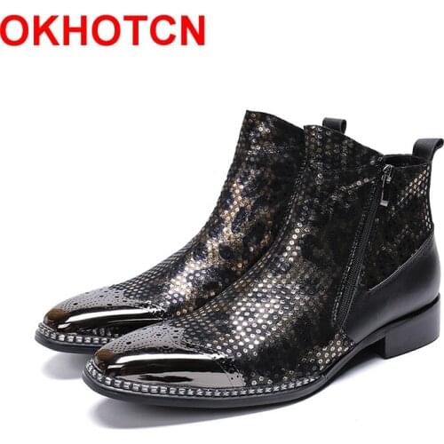 Leopard Dot Handmade Chelsea Boots Genuine Leather Men Winter Boots Luxury Design Lateral Zip High Top Shoes Men Motorcycle Boot