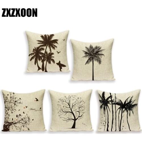 Decorative Throw Pillows Case Vintage Retro Black Brown Trees Leaf Sofa Cushions Covers for Home Car Living Room Decoration