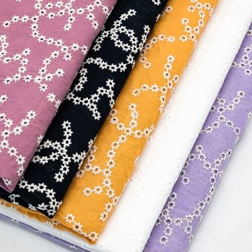 Cotton Fabric 1 yard Black Ivory Purple Embroidered Combed Cloth Blouse Shirt Top Dress Sewing Material 130cm 51" Wide M4F232