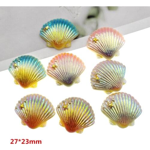 20pcs/lot kawaii flat back colorful ab color shell with star new arrival DIY resin cabochons accessories